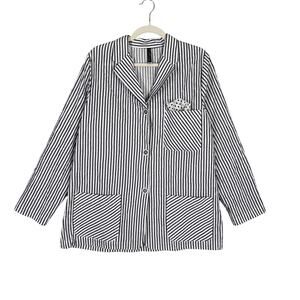 Staples Blazer XL Black White Striped Crinkle Stretch Artsy‎ Lagenlook Quiet USA